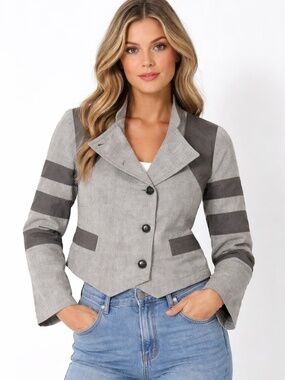 MARC BY MARC JACOBS PEACOAT CROPPED JACKET TWO-TONE GRAY STRIPES - MEDIUM